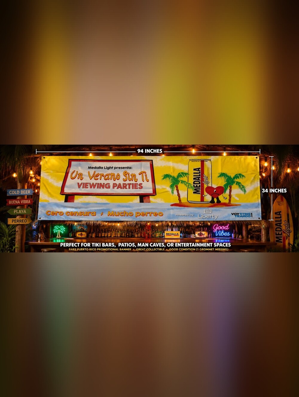 Rare Medalla Light “Un Verano Sin Ti” Puerto Rico Promo Banner 94” Bad Bunny Era